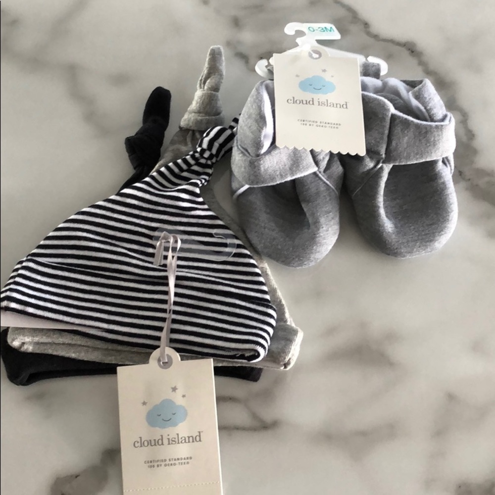infant Boy 3 pack of hats, and booties